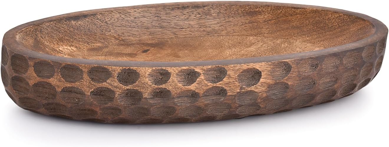 Mango Wood Decorative Bowl Home Decor Home Decorative Centerpiece Farmhouse Country, Restaurant, Café (14" x 6" x 2.3")