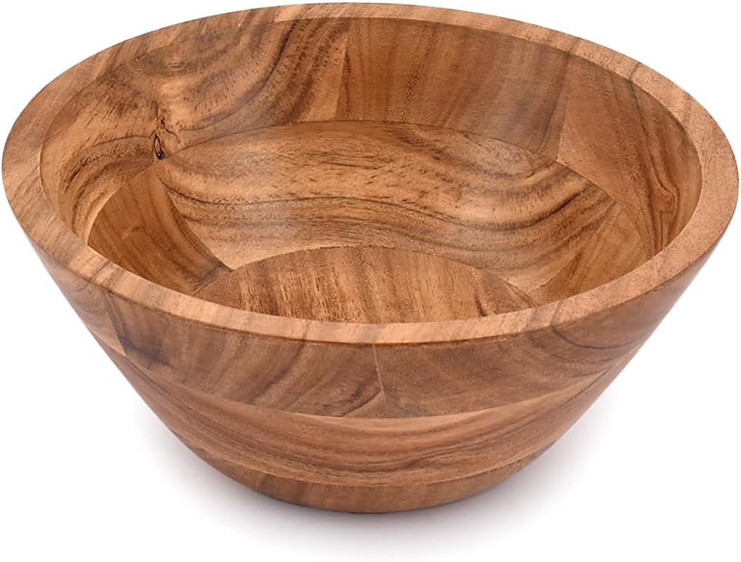 Acacia Wood Salad Bowl, Perfect for Salad, Vegetables Salad Bowl & Decorative Centerpiece Absolute Beautiful for Your Kitchen (9" x 9" x 4")