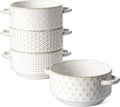 Soup Bowls with Handles, 20 oz French Onion Soup Crocks, Stackable Soup Bowl Oven Safe for Chili, Beef Stew, Embossment Ceramic Bowl Set - 5.4 Inch, Set of 4, Arctic White