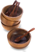 Small Round Wood Bowls 4 Pcs 3¾" Diameter 1½" High Stackable Acacia Wooden Bowl Set with 4 spoons for serving salad salsa dip sauce snack cereal fruit Decor Tableware Side Dish Sets