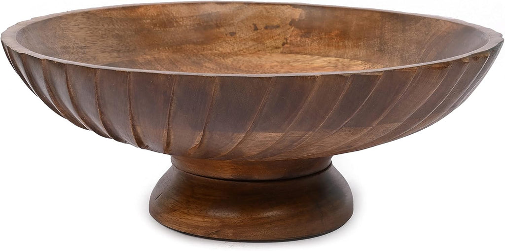 Mango Wood Decorative Wooden Bowl Hand Carved Home Decor for Dining Table Center, Living Room, Kitchen Décor (12" x 12' x 4.75")