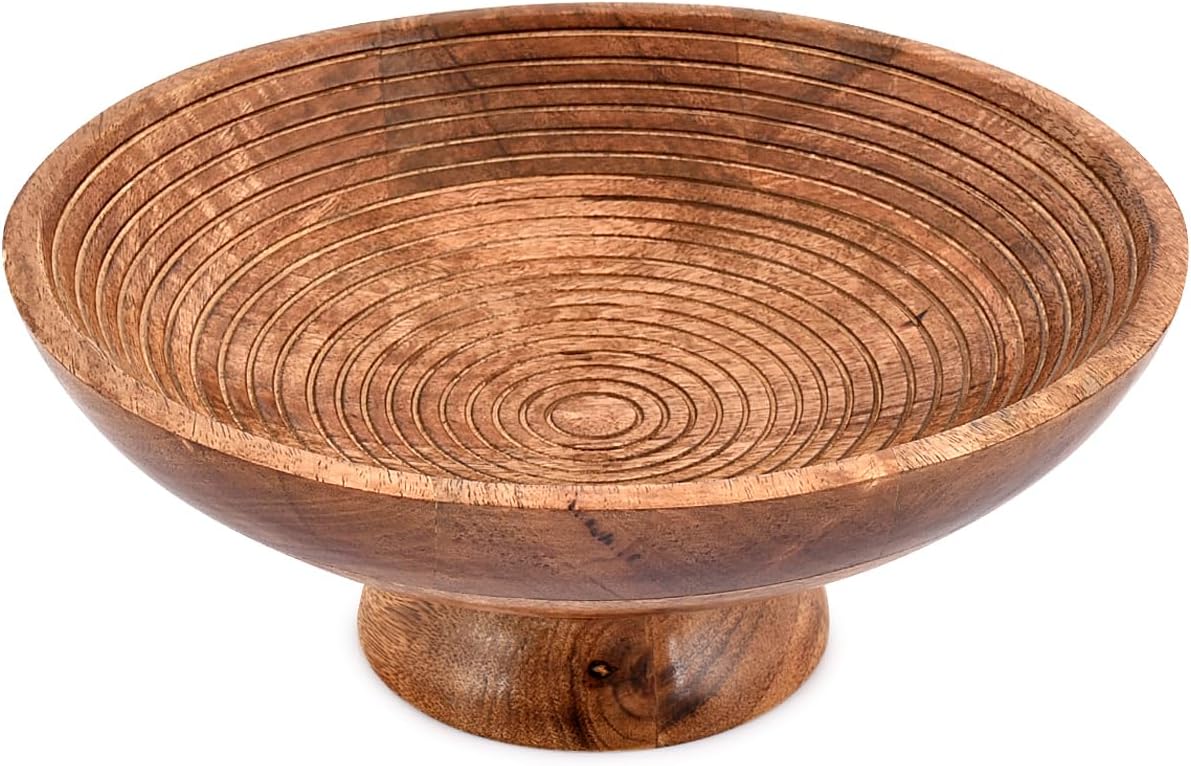 FRUIT BOWL Mango Wood Round Shaped Serving Bowl For Fruit,Dessert Platter Tray Dish Kitchen Dining Fruit,Dessert,Snack (12" x 12" x 5")