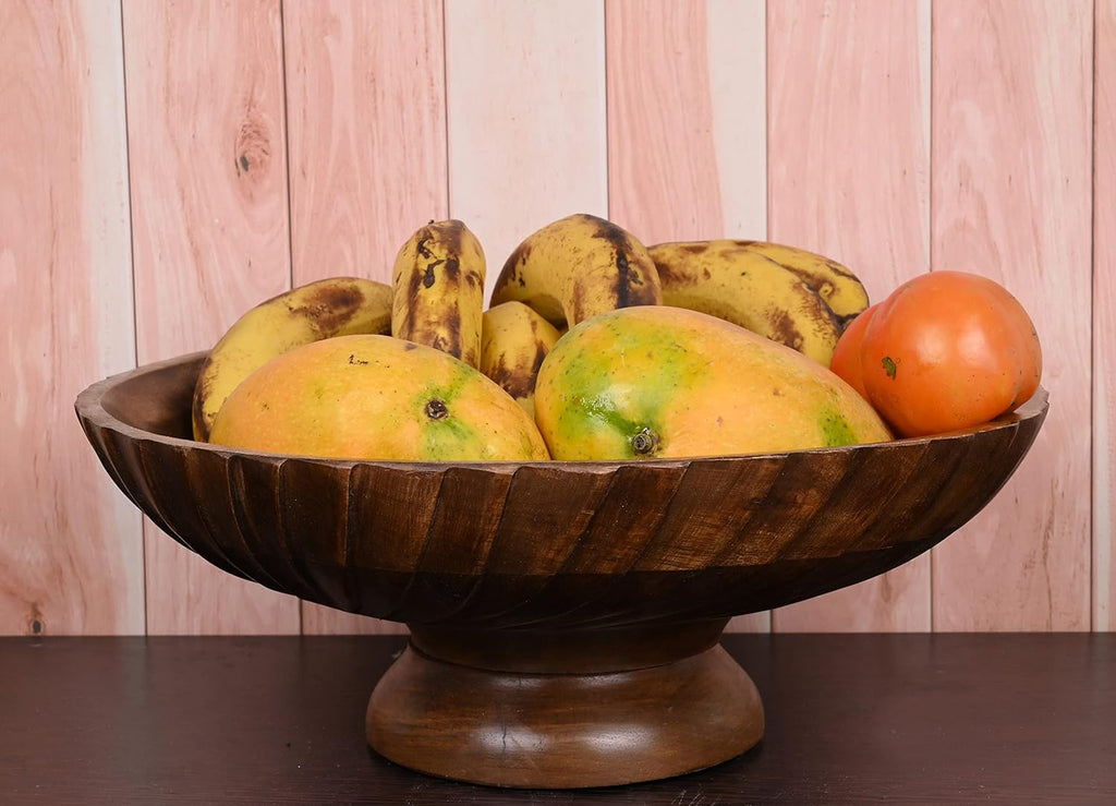 Mango Wood Decorative Wooden Bowl Hand Carved Home Decor for Dining Table Center, Living Room, Kitchen Décor (12" x 12' x 4.75")
