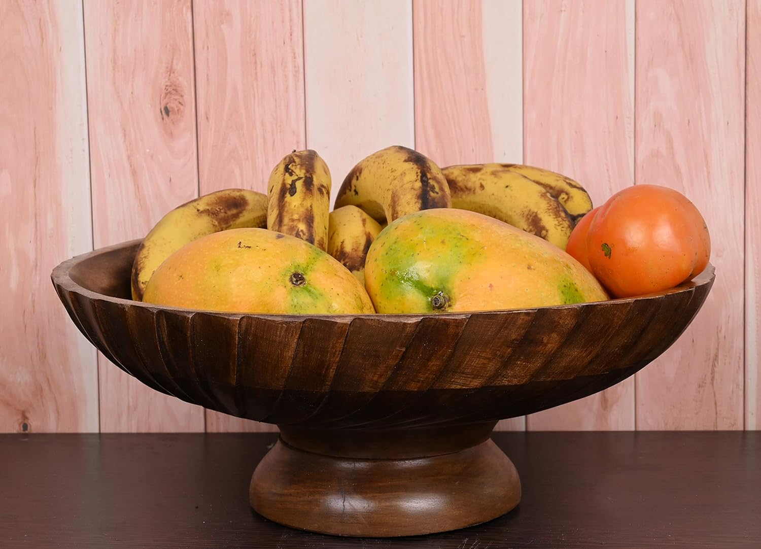 Mango Wood Decorative Wooden Bowl Hand Carved Home Decor for Dining Table Center, Living Room, Kitchen Décor (12" x 12' x 4.75")