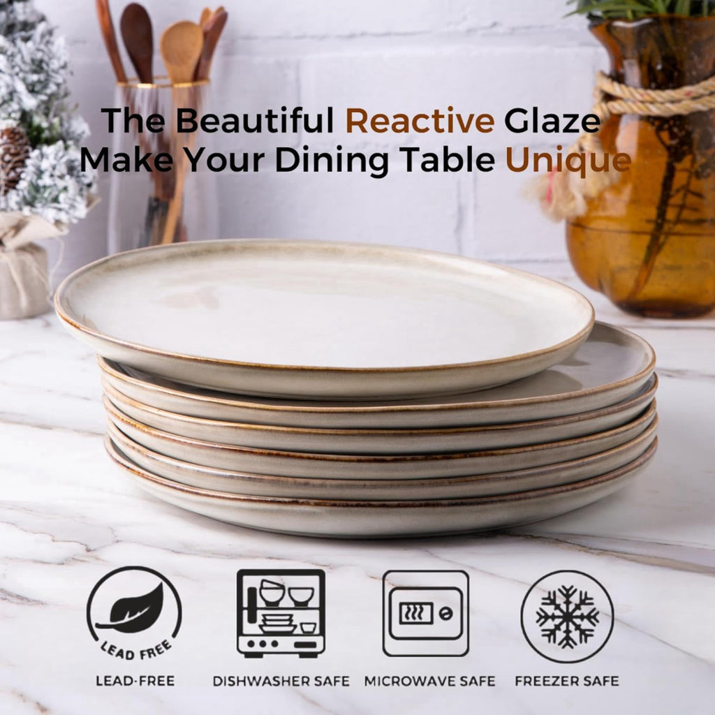 Ceramic Dinner Plates Set of 6, 10.5 Inch Handmade Reactive Glaze Stoneware Plates, Rustic Shape Dinnerware Dish Set for Kitchen, Microwave & Dishwasher Safe, Scratch Resistant-Cappuccino