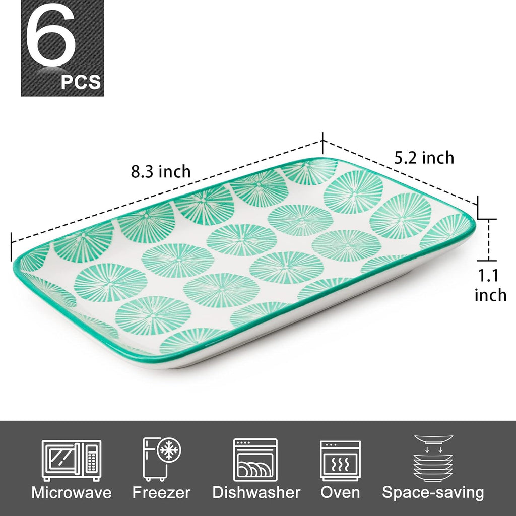 Rectangular Serving Platter, 8 inch Ceramic Dinner Plates Serving Trays Set of 6 for Salad, Appetizers, Sushi, Fruit, Microwave and Dishwasher Safe