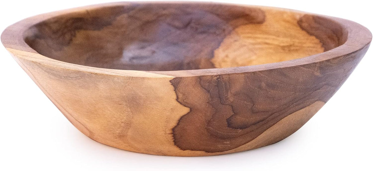 9 Inch Teak Wood Hand Carved Rustic Organic Bowl Small (9"-10" Diameter)