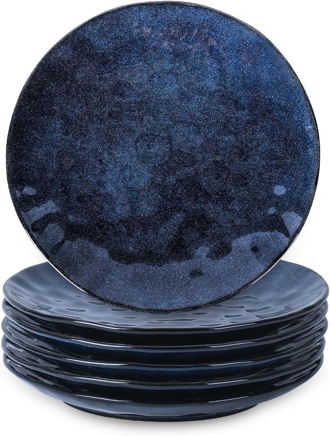 Ceramic Dinner Plates Set, 10.5 Inch, Set of 6, Round, Microwave, Oven, Dishwasher Safe, Porcelain Fluted Suitable for Steak, Pasta, Pizza, Home, Party, Restaurant (Blue)
