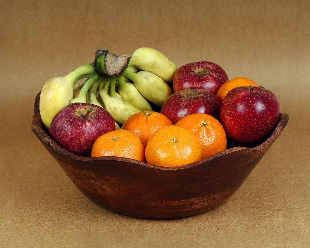 Valentine's Day Gift Handmade Large Wooden Bowl Mango Wood Decorative Bowl for Veggies, Fruits Wooden Serving Bowl Modern Rustic Home Decorations Home Party Wedding Décor 12 x 4.5 x 11 Inches
