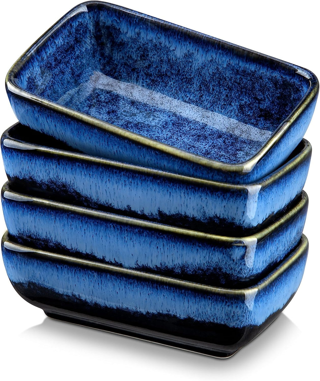 6 Oz Dipping Bowls, 4.5 Inches Ceramic Soy Sauce Dish, Rectangular Side Dishes, Small Appetizer Plates Set of 4