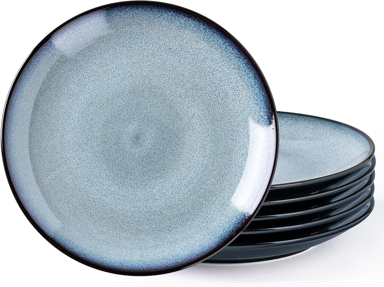 Ceramic Dinner Plates Set of 6, 10.5 Inch Handmade Reactive Glaze Porcelain Plates,  Shape Dinnerware Dishes Set for Kitchen,Oven& Microwave & Dishwasher Safe, Scratch Resistant-Gray Blue
