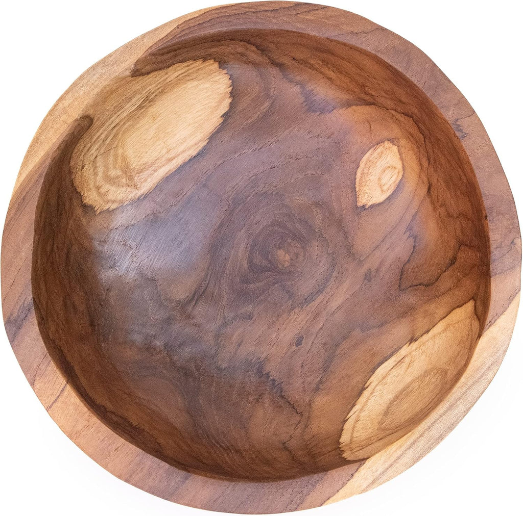9 Inch Teak Wood Hand Carved Rustic Organic Bowl Small (9"-10" Diameter)