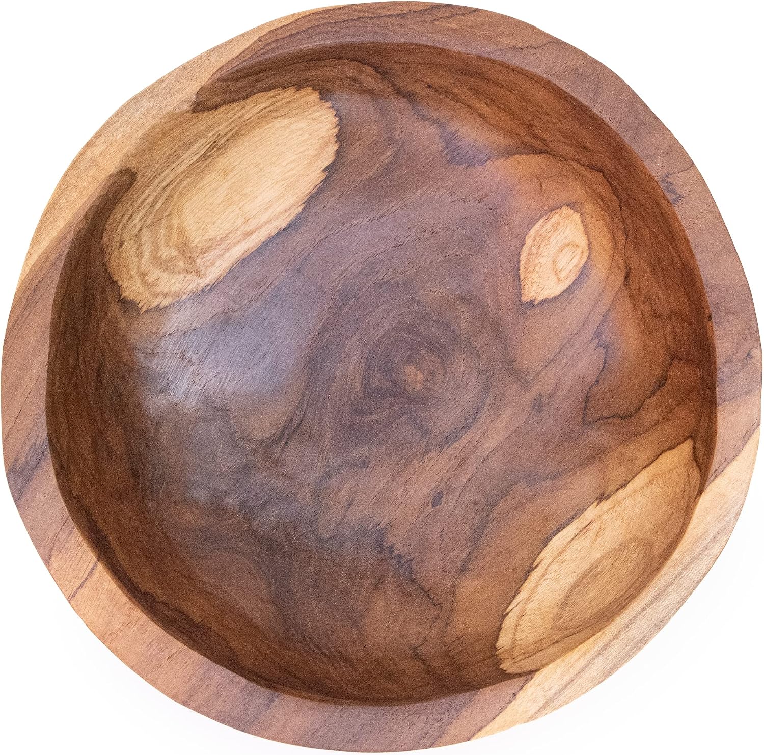9 Inch Teak Wood Hand Carved Rustic Organic Bowl Small (9"-10" Diameter)
