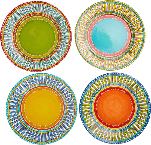 11.25" Ceramic Dinner Plates Set of 4 – Colorful Boho Style Plates for Dinner, Microwave & Dishwasher Safe, Vibrant Glazed Tableware for Indoor Outdoor Use